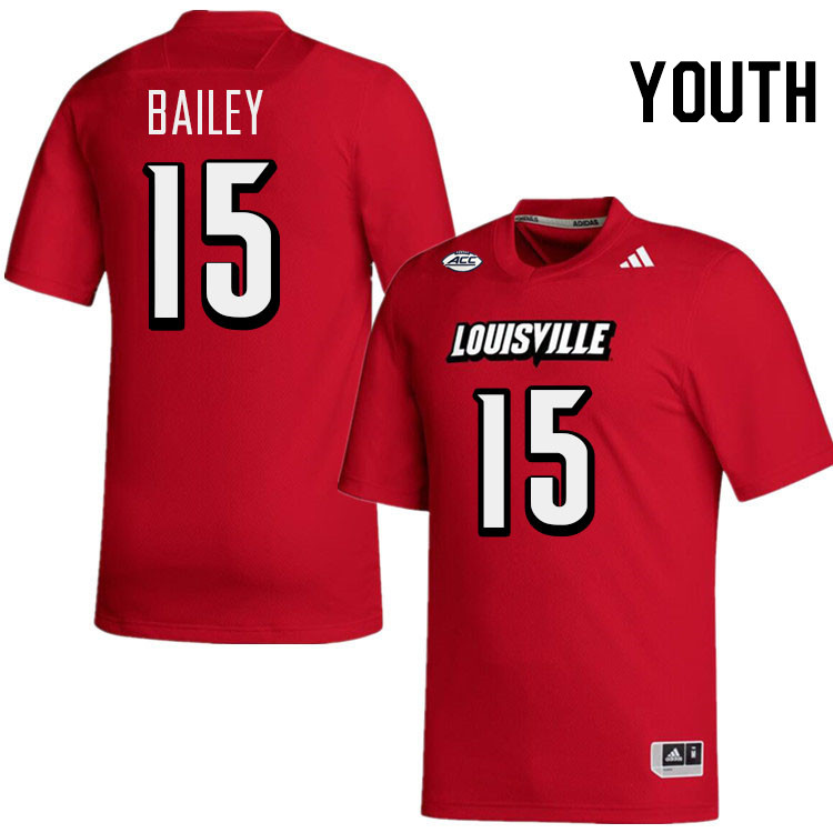 Youth #15 Harrison Bailey Louisville Cardinals College Football Jerseys Stitched-Red